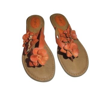 b.o.c. Floral Faux Leather Thong Sandals Orange Sz 8M